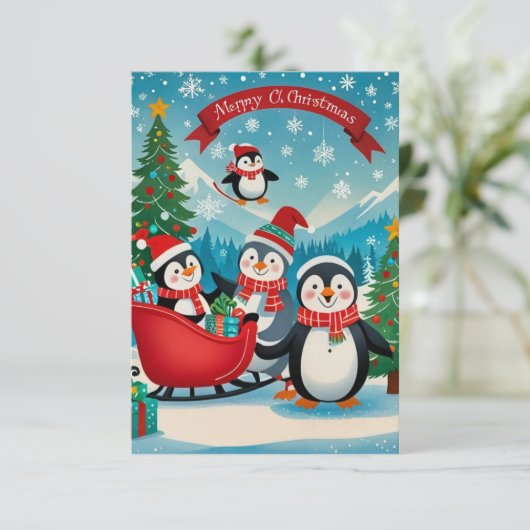 Schattige pinguïns kaart (Staand voorkant)