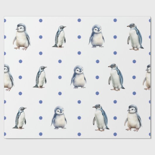 Schattige Pinguïns Kerstvakantie op Wit Cadeaupapier (Vlak)