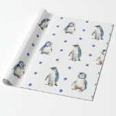 Schattige Pinguïns Kerstvakantie op Wit Cadeaupapier (Uitgerold)