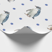 Schattige Pinguïns Kerstvakantie op Wit Cadeaupapier (Hoek)