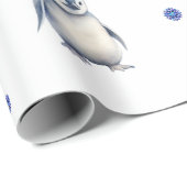 Schattige Pinguïns Kerstvakantie op Wit Cadeaupapier (Rol Hoek)