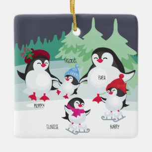 Schattige Pinguïns met Namen voor Familie van 5 Keramisch Ornament