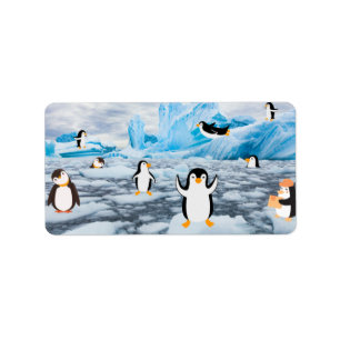 schattige pinguïns op Antarctica-ijs Etiket