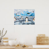 schattige pinguïns op Antarctica-ijs Poster (Keuken)