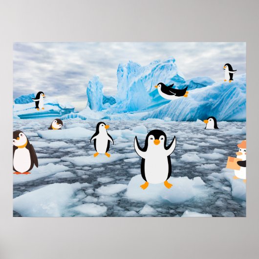 schattige pinguïns op Antarctica-ijs Poster (Voorkant)