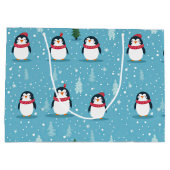 Schattige Pinguïns op Lichtblauw met Sneeuwvlokken Groot Cadeauzakje (Achterkant)