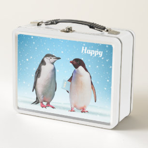 Schattige Pinguïns op lichte blauwe metalen lunchb