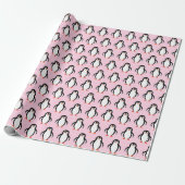 Schattige Pinguïns Patroon op Licht Pastel Roze Cadeaupapier (Uitgerold)