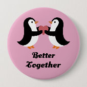 Schattige Pinguïns Samen Beter Roze Hart Liefde Ronde Button 4,0 Cm (Voorkant)