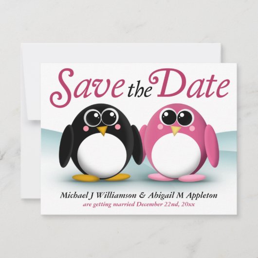 Schattige Pinguïns Save the Date Aankondigingen (Voorkant)