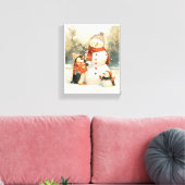 Schattige Pinguïns & Sneeuwman – Gezellige Winter  Canvas Afdruk (Insitu (Woonkamer))