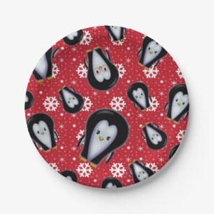 Schattige Pinguïns Vakantie Kerstmis Pret Kunst Papieren Bordje