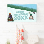 Schattige Pinguïns Voegen Het Jaar Prettig Kerstfe Spandoek (Insitu)