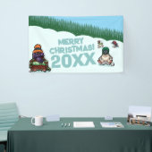 Schattige Pinguïns Voegen Het Jaar Prettig Kerstfe Spandoek (Beurs)