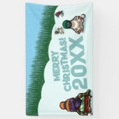 Schattige Pinguïns Voegen Het Jaar Prettig Kerstfe Spandoek (Verticaal)