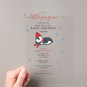 Schattige Pinguïns Winter Baby Borrel Acryl Uitnodigingen