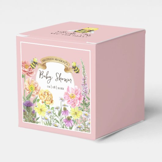 Schattige Pink Bee en Wildflower Baby shower Keeps Bedankdoosjes (Voorkant Zijde)