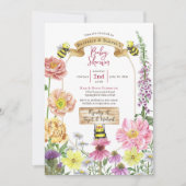 Schattige Pink Bee en Wildflower Coed Baby shower Kaart (Voorkant)
