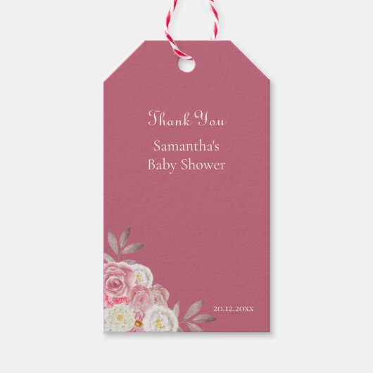 Schattige PInk Bloemen Baby shower Dank u Cadeaulabel (Voorkant)