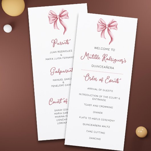 Schattige Pink Bow Quinceañera Celebration Program