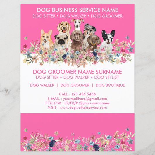 Schattige Pink Breeds Dog Walker Budget Ticket (Achterkant)