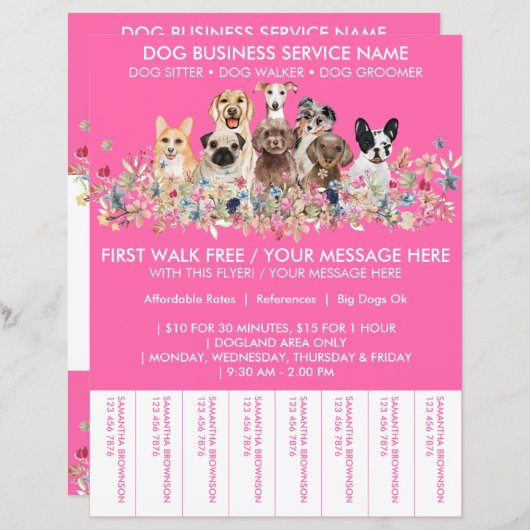 Schattige Pink Breeds Dog Walker Budget Ticket (Voorkant / Achterkant)