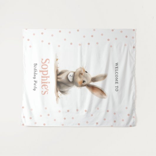 Schattige Pink Bunny Kind's verjaardagsfeestje Wandkleed (Voorkant (horizontaal))