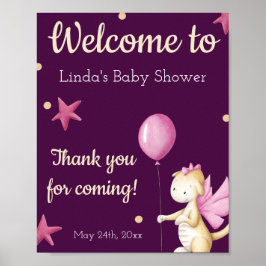 Schattige Pink Dragon Baby shower Welkom Poster