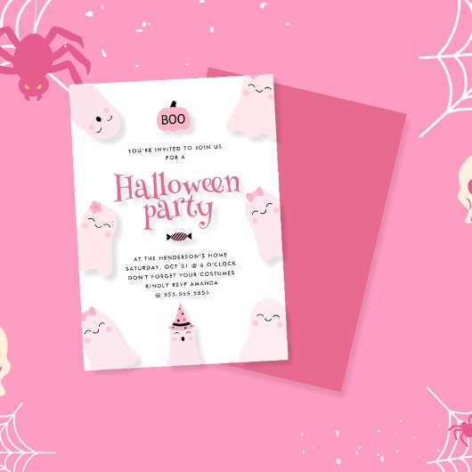 Schattige Pink Ghost BOO Halloween Party Kaart