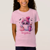 Schattige Pink Ghost Custom Name Halloween T-shirt (Voorkant)