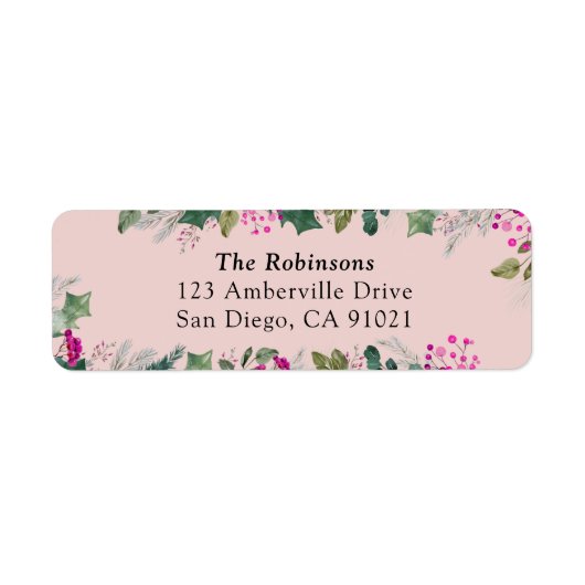 Schattige Pink Holly Holiday Adreslabel Etiket (Voorkant)