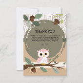 Schattige Pink Owl Woodland Forest Baby shower Bedankkaart (Voorkant)