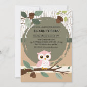 Schattige Pink Owl Woodland Forest Baby shower Kaart (Voorkant)