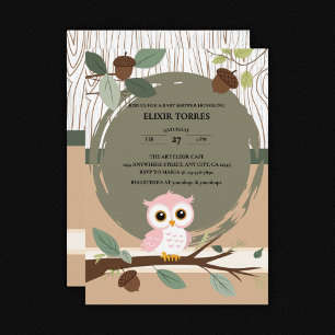 Schattige Pink Owl Woodland Forest Baby shower Kaart