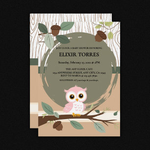 Schattige Pink Owl Woodland Forest Baby shower Kaart