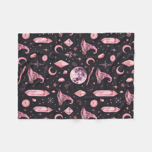 Schattige Pink Witchy Fleece Deken (Voorkant (Horizontaal))