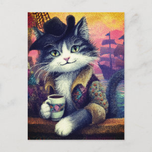 Schattige Piraat Kat Met een Koffie Briefkaart