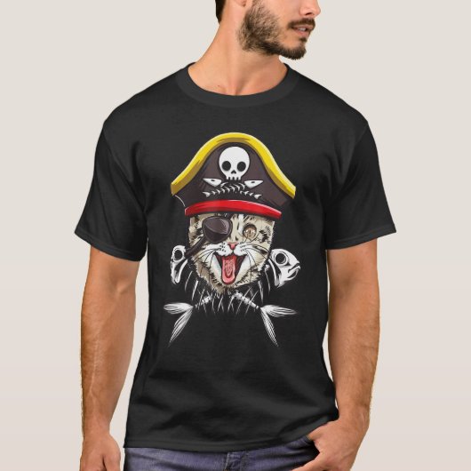 Schattige Piraat Kat Schedel 3 T-shirt (Voorkant)