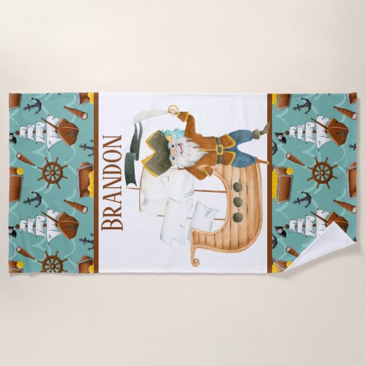 schattige piraat voegt naam kinder toe strandlaken (Voorkant)