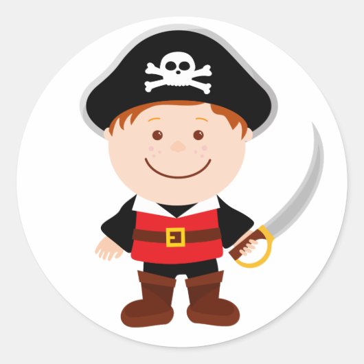 Schattige Pirate Boy Karakter Cartoon Illustratie Ronde Sticker (Voorkant)