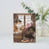 Schattige Pirate Kat en Turkije Thanksgiving Pie Briefkaart (Staand voorkant)