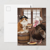 Schattige Pirate Kat en Turkije Thanksgiving Pie Briefkaart (Voorkant / Achterkant)