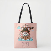 Schattige Pirate Sailor Captain Kind en Schip Tote Bag (Voorkant)