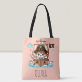 Schattige Pirate Sailor Captain Kind en Schip Tote Bag