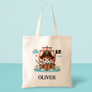Schattige Pirate Sailor Kind en Pirate Ship Tote Bag