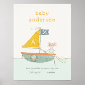 Schattige Piraten Muis Zeilboot Kinderen Monogram  Poster (Voorkant)