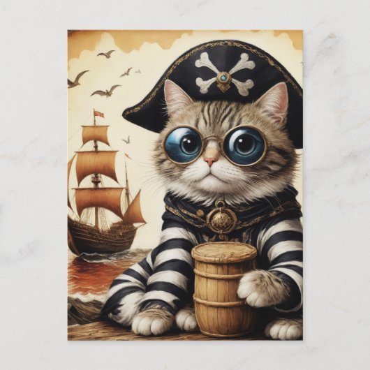 Schattige piratenkat briefkaart (Voorkant)