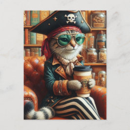Schattige piratenkat met koffie briefkaart