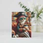 Schattige piratenkat met koffie briefkaart (Staand voorkant)