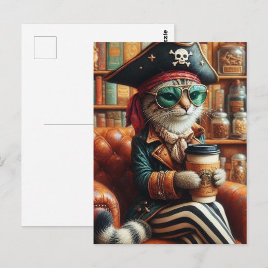 Schattige piratenkat met koffie briefkaart (Voorkant / Achterkant)